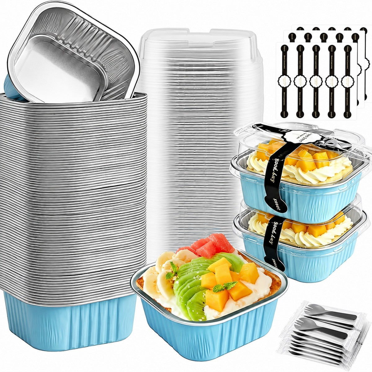 🧁 30-Pack Mini Aluminum Foil Cake Pans Bakeware Set with Plastic Lids 5oz