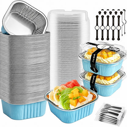 🧁 30-Pack Mini Aluminum Foil Cake Pans Bakeware Set with Plastic Lids 5oz