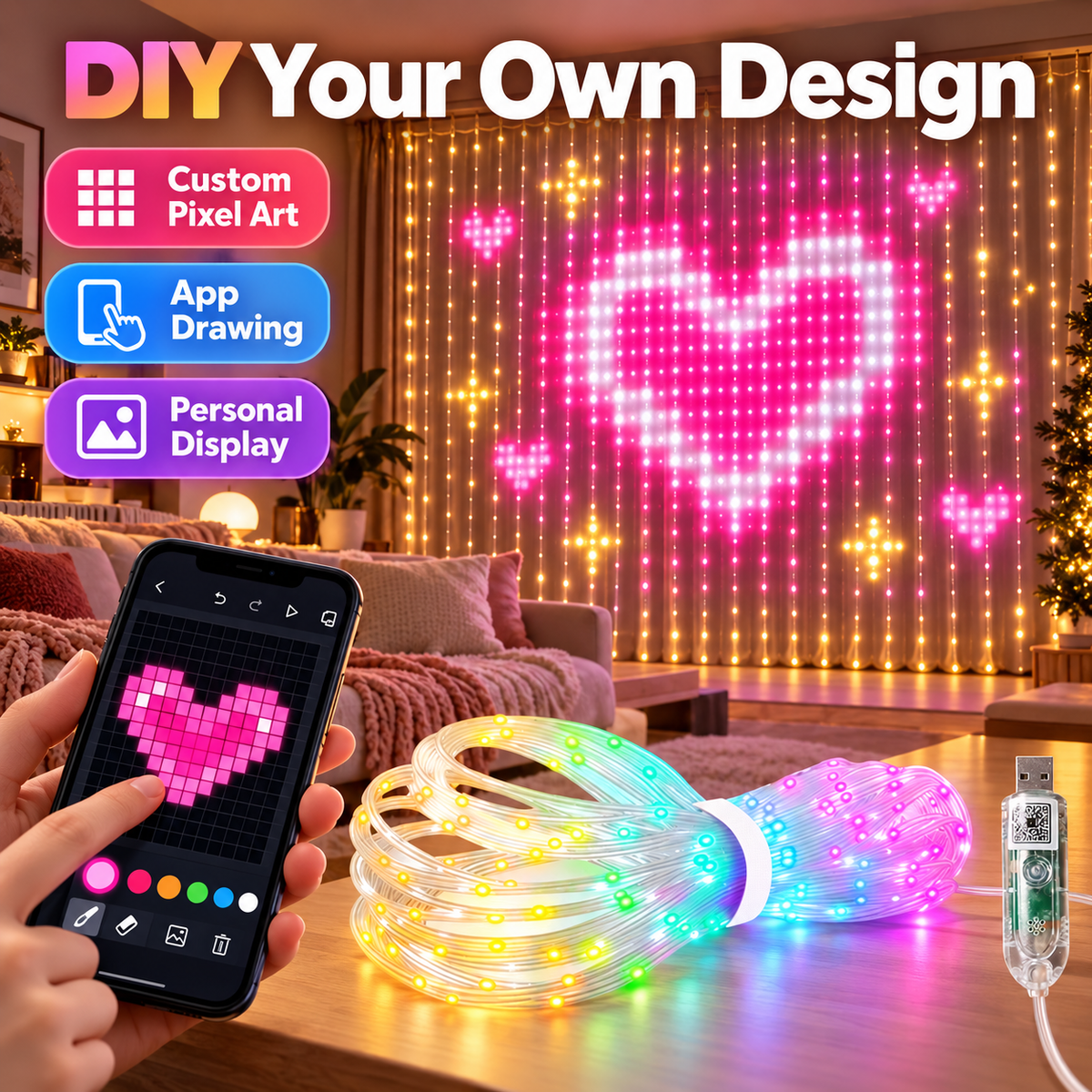 🎄✨ Smart LED Holiday Display Lights 📱 Animated Tree & Curtain Light Show for Christmas Decor