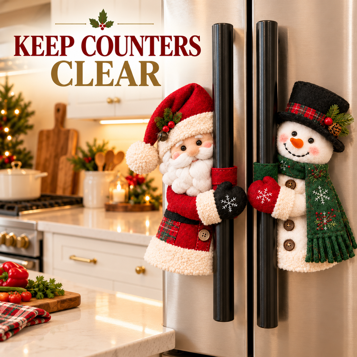 🎄 Santa & Snowman Christmas Handle Huggers Set 🎅⛄ Festive Holiday Decor for Fridge & Cabinet Handles