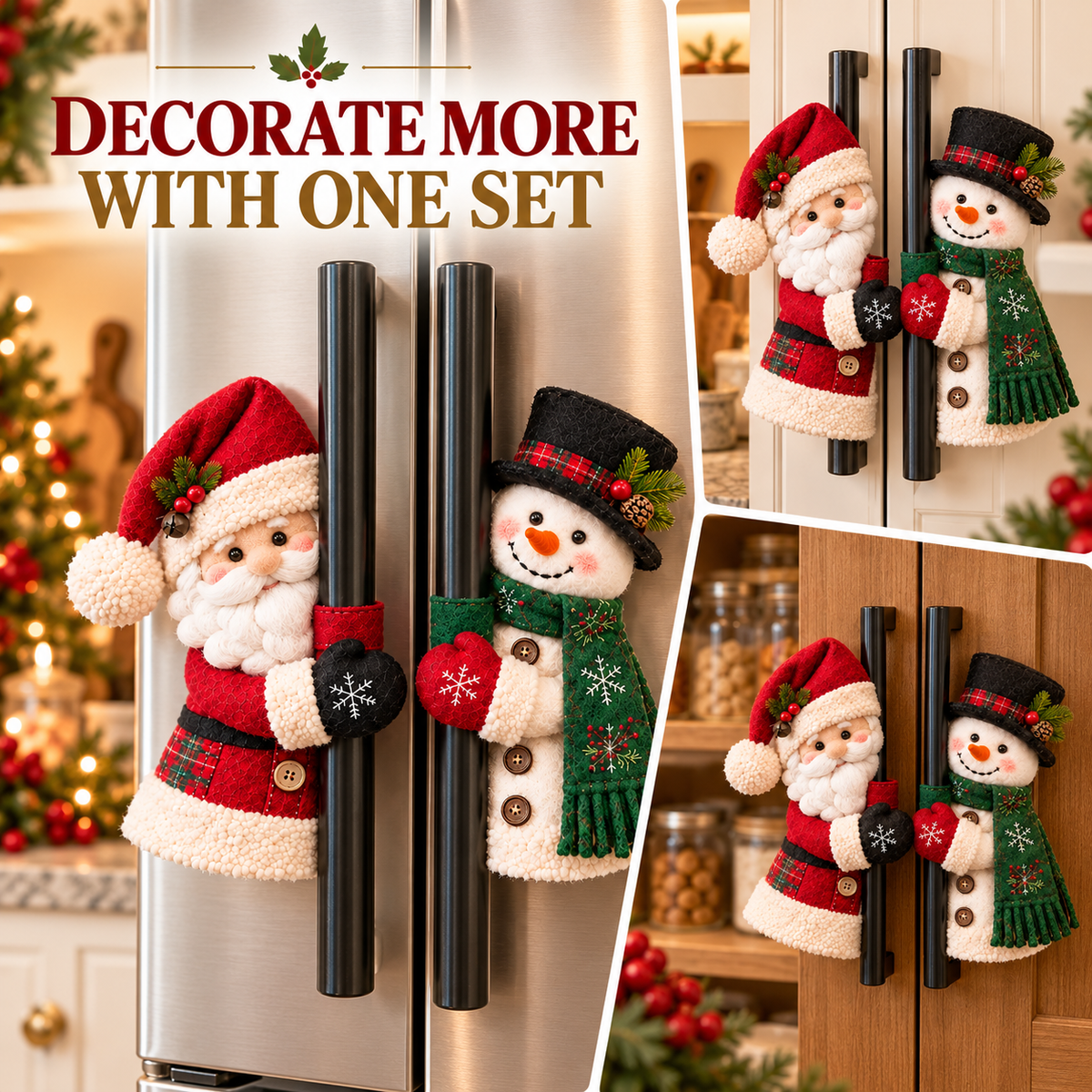 🎄 Santa & Snowman Christmas Handle Huggers Set 🎅⛄ Festive Holiday Decor for Fridge & Cabinet Handles