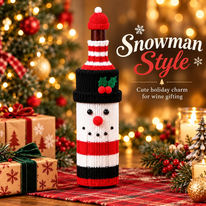 🎄 4-Piece Christmas Wine Bottle Covers Set 🎅 – Santa Snowman Reindeer & Elf Holiday Decor 🍷