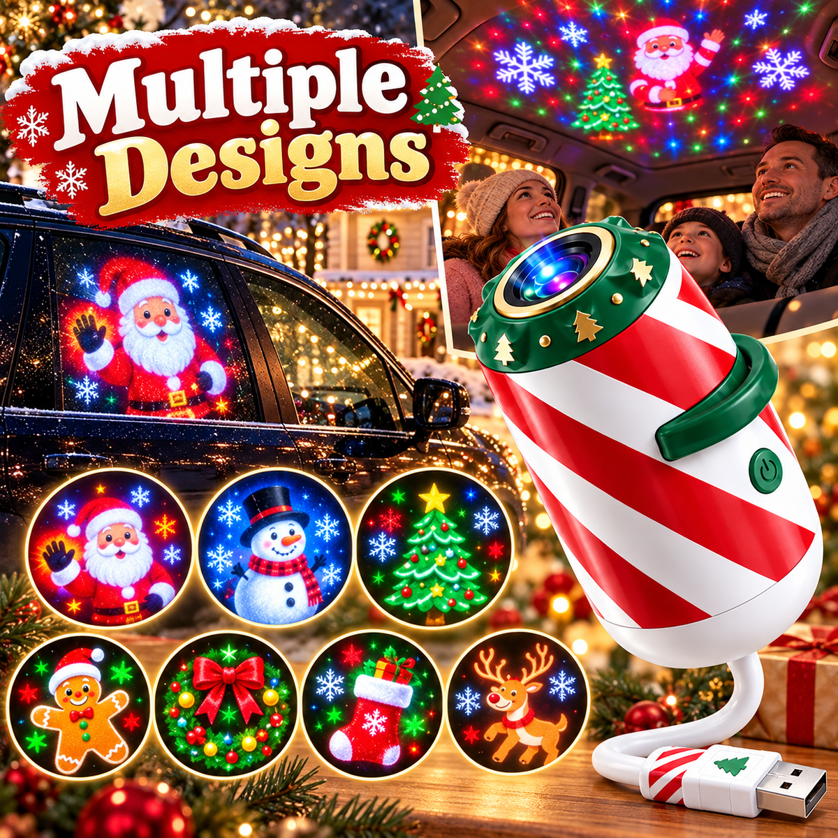 🎄 USB Christmas Car Projector Light 🎅✨ – Festive Holiday Window & Interior Projection for Cars 🚗