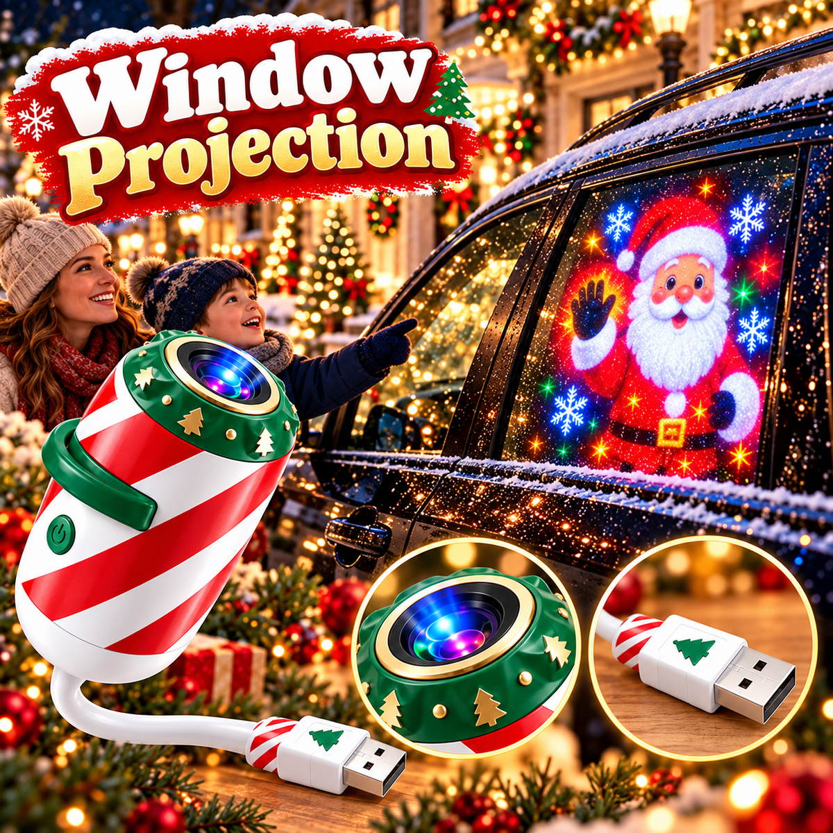 🎄 USB Christmas Car Projector Light 🎅✨ – Festive Holiday Window & Interior Projection for Cars 🚗
