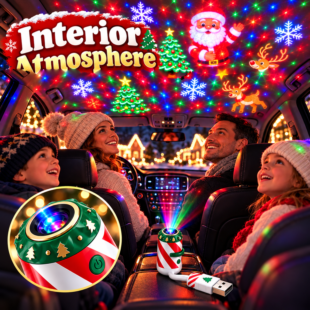 🎄 USB Christmas Car Projector Light 🎅✨ – Festive Holiday Window & Interior Projection for Cars 🚗