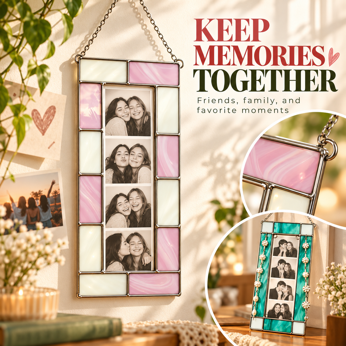 📸 Acrylic Hanging Multi-Photo Frame ✨ Decorative Wall Display with Chain & Star Charms 💜