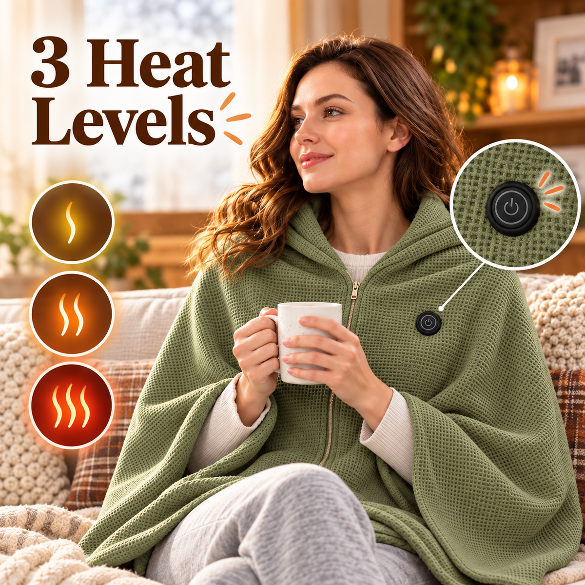 🔥 Wearable Heated Blanket Shawl with 3 Heat Settings | USB Powered Cozy Wrap for Home & Office