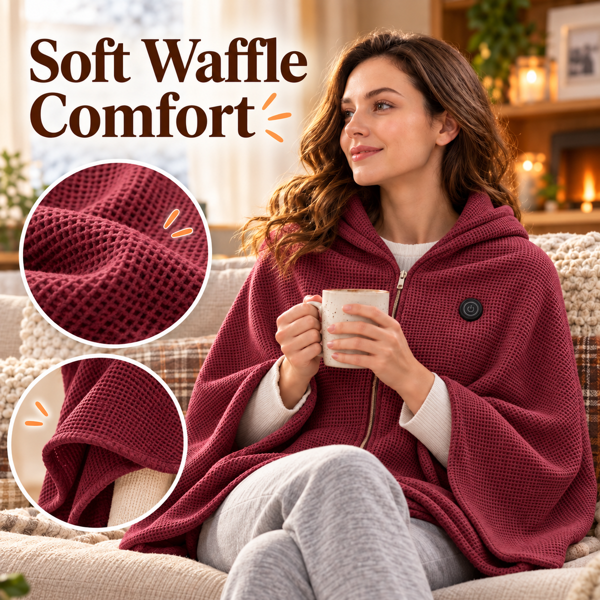 🔥 Wearable Heated Blanket Shawl with 3 Heat Settings | USB Powered Cozy Wrap for Home & Office