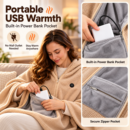 🔥 Wearable Heated Blanket Shawl with 3 Heat Settings | USB Powered Cozy Wrap for Home & Office