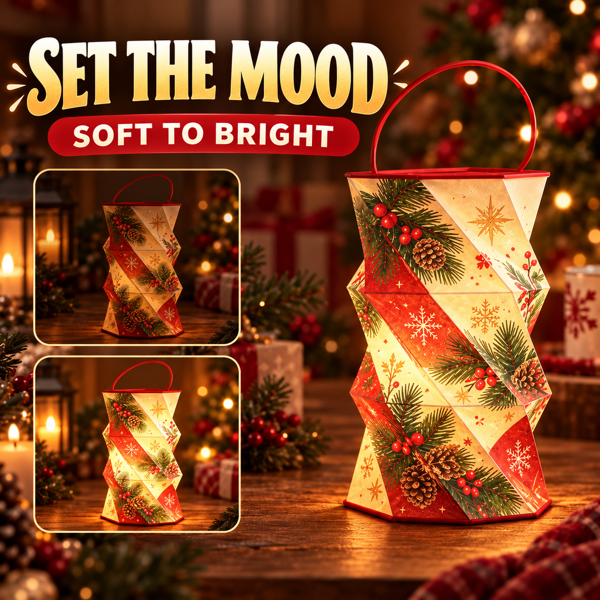 ✨ Foldable Rotating Lantern with Stepless Dimming | USB-C Rechargeable Holiday Ambient Light