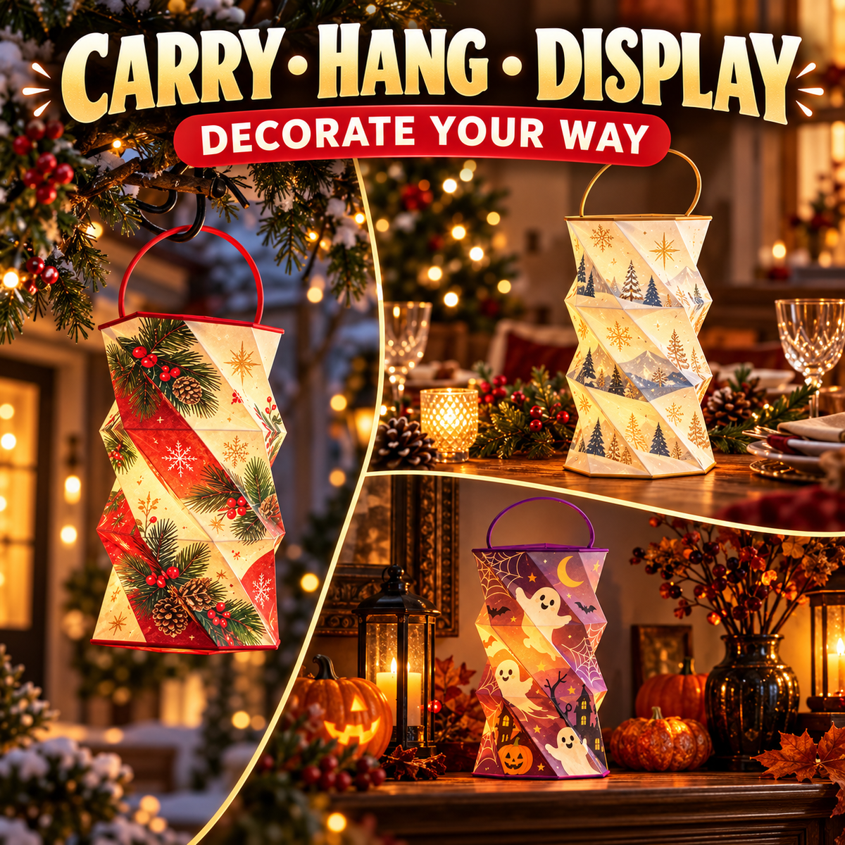 ✨ Foldable Rotating Lantern with Stepless Dimming | USB-C Rechargeable Holiday Ambient Light