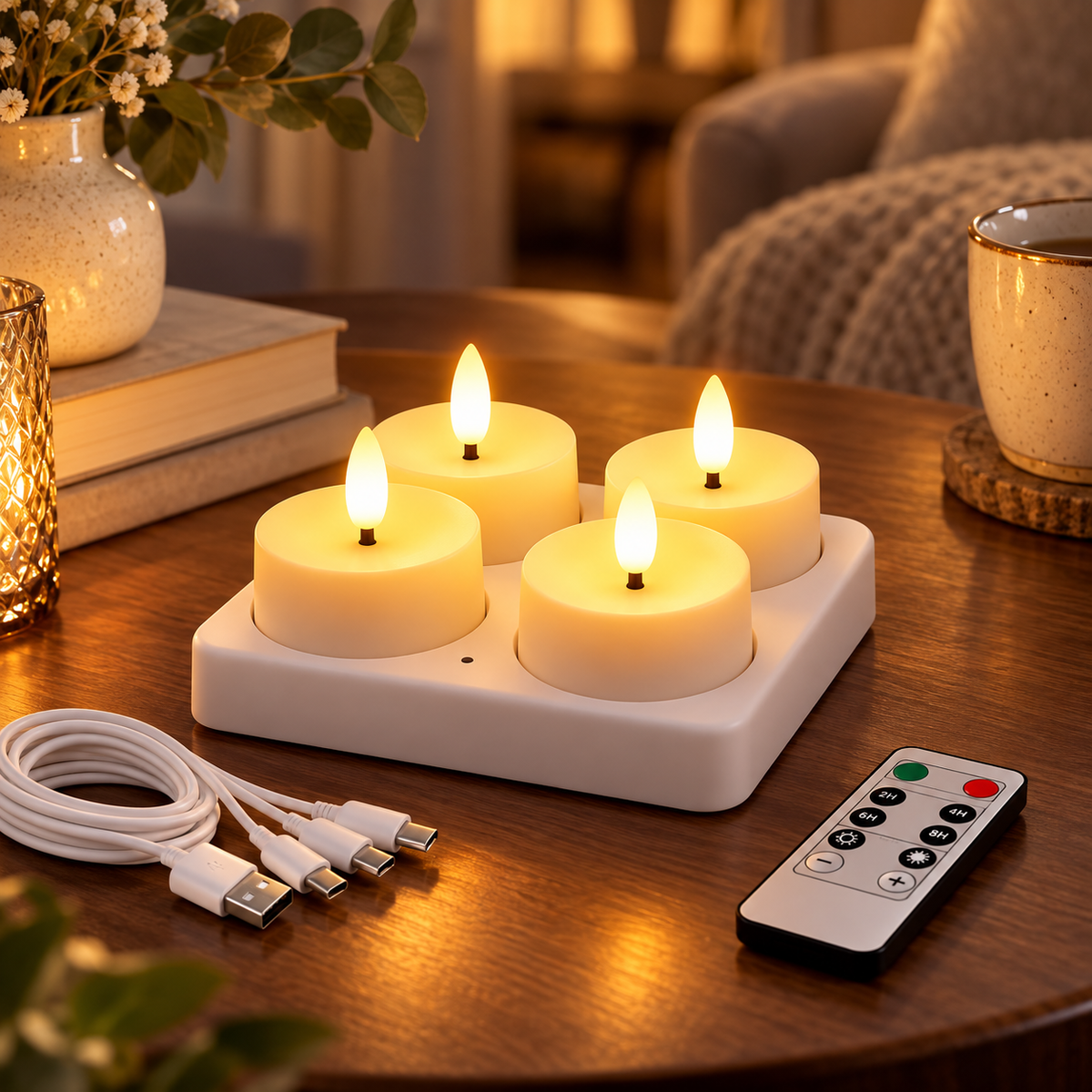 Rechargeable USB-C LED Flameless Tealight Candle with Remote Control