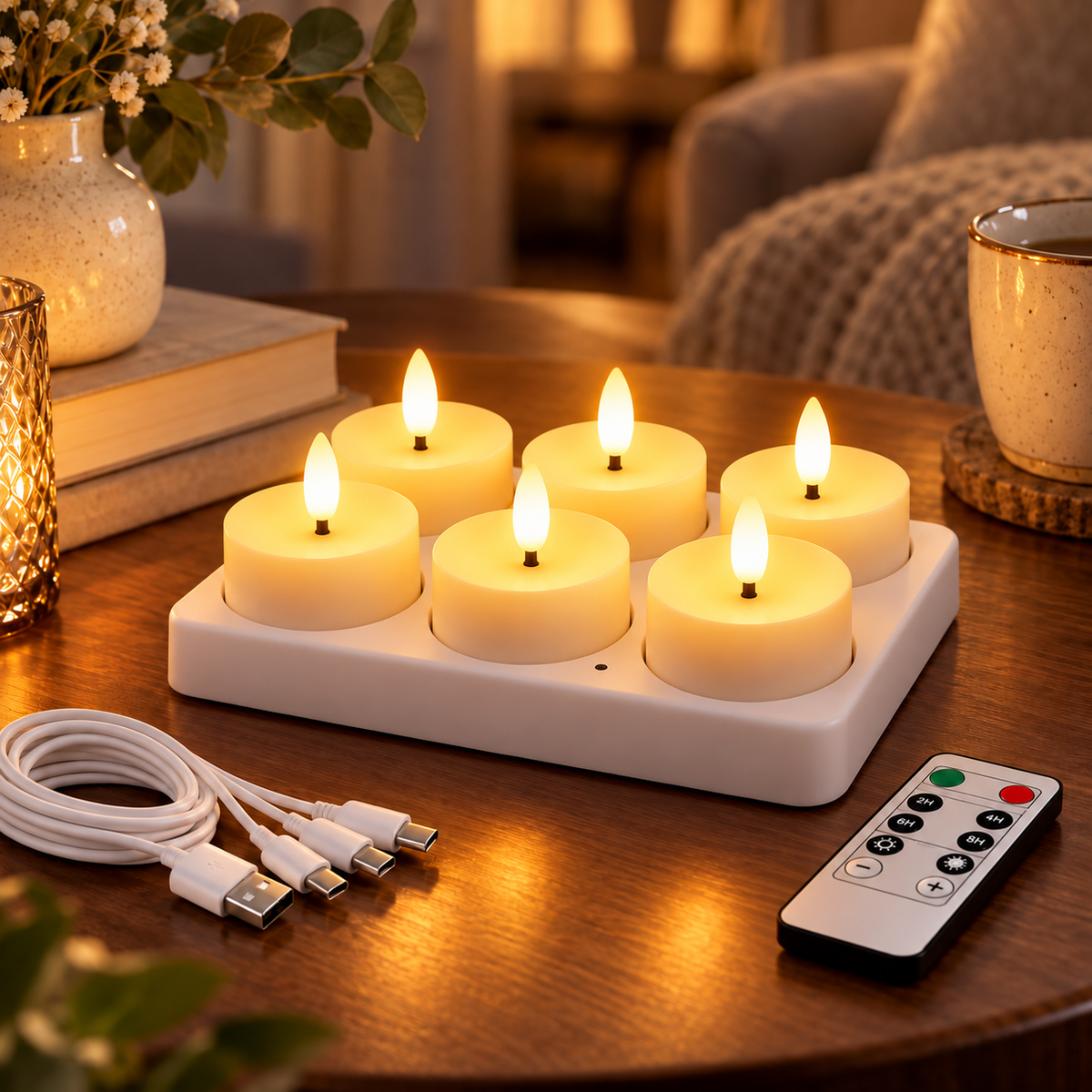 Rechargeable USB-C LED Flameless Tealight Candle with Remote Control