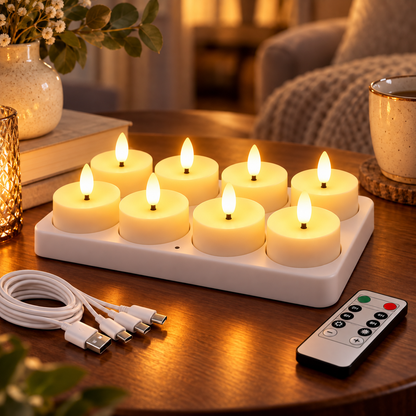 Rechargeable USB-C LED Flameless Tealight Candle with Remote Control