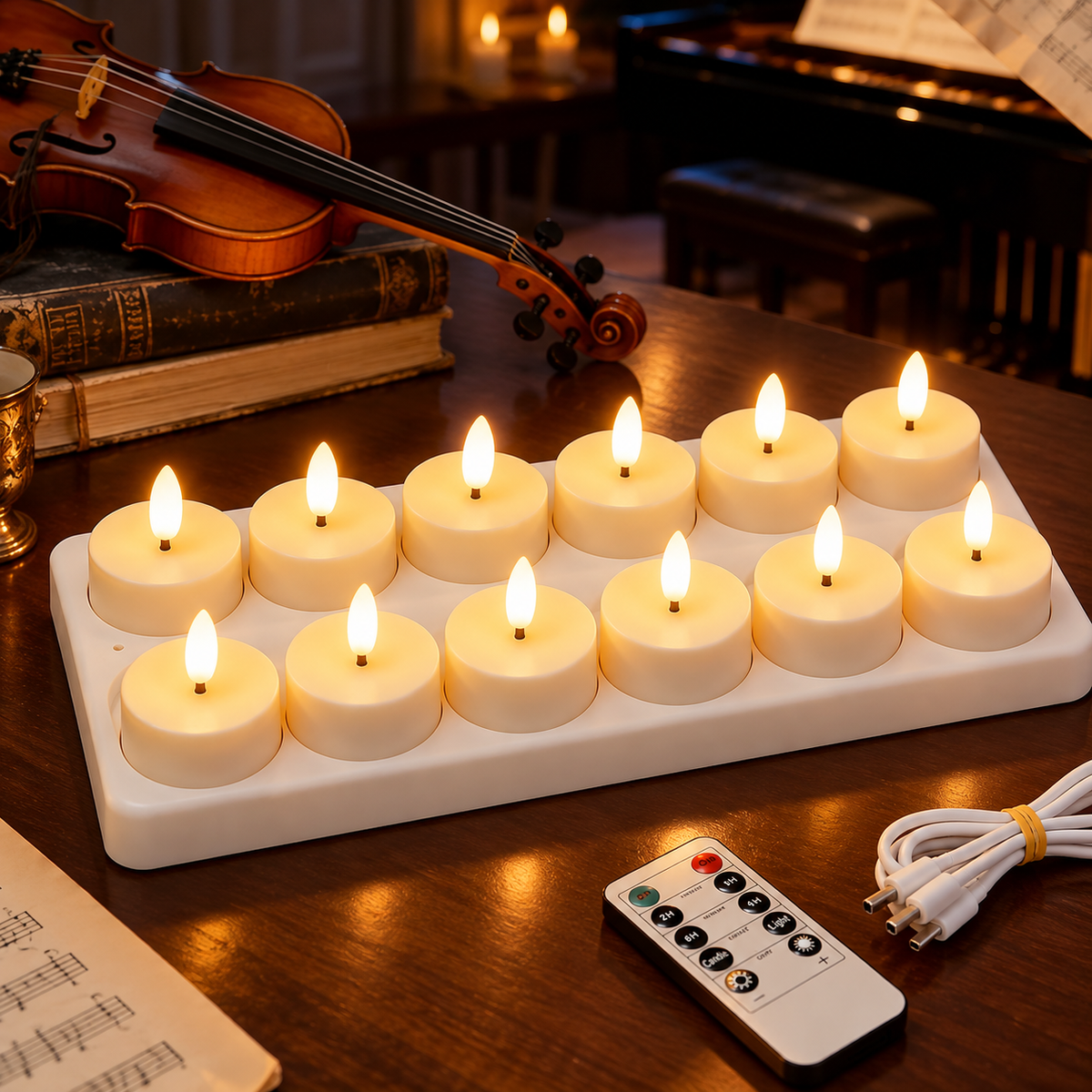 Rechargeable USB-C LED Flameless Tealight Candle with Remote Control