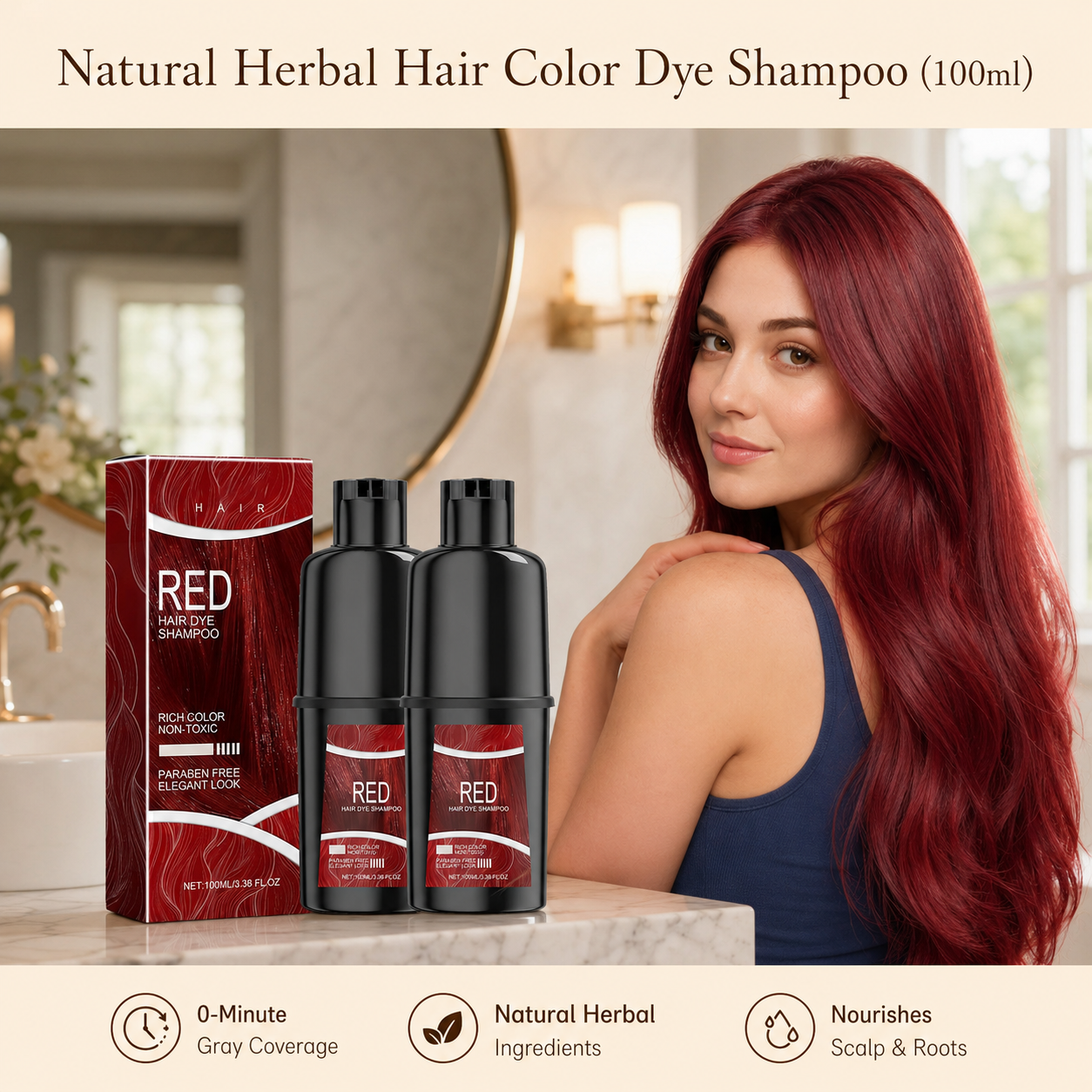 Natural Herbal Hair Color Dye Shampoo (100ml) 🌿