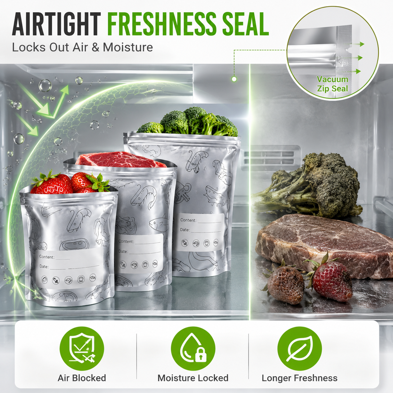 🥬 Stand-Up Aluminum Foil Storage Bags