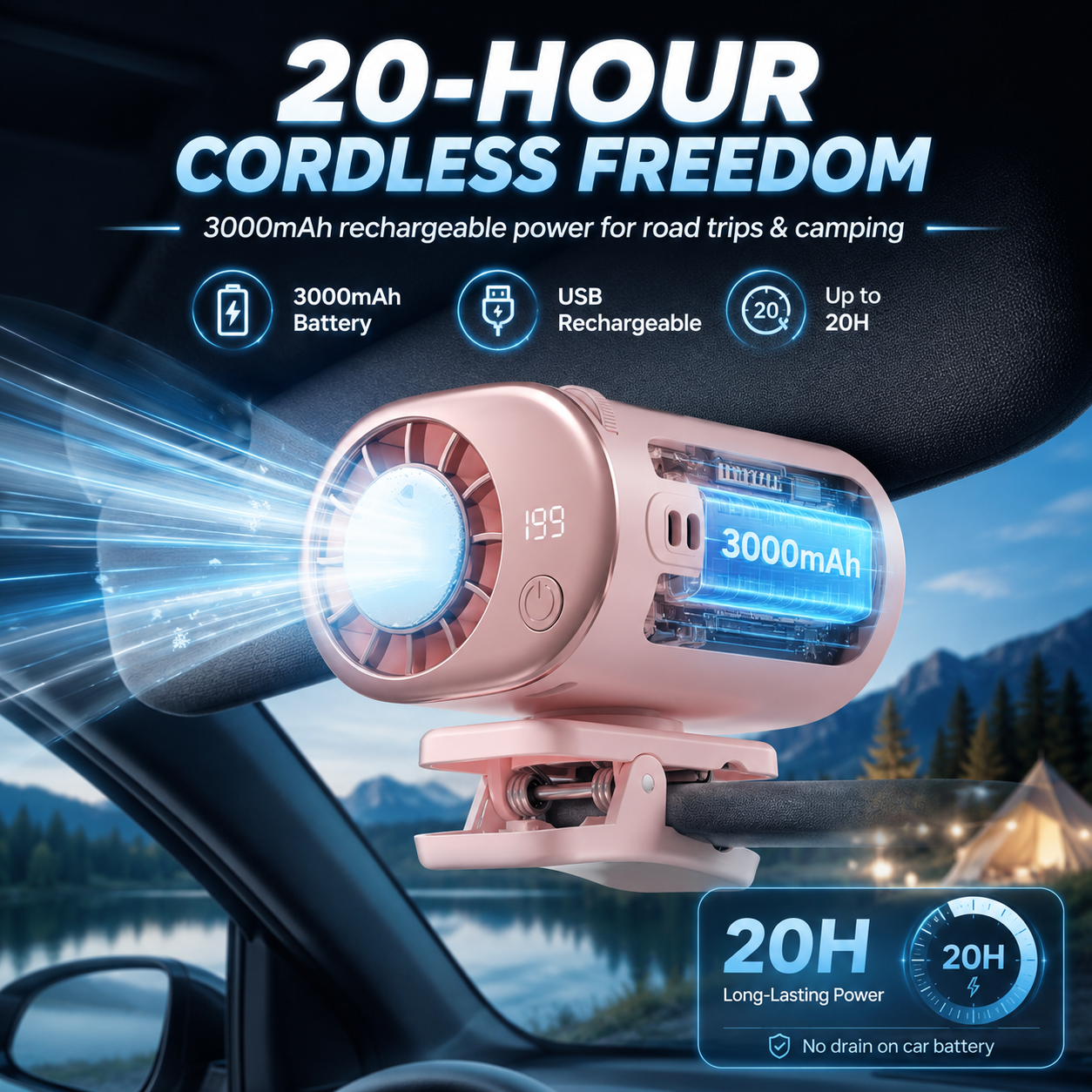 🚗 Joytutus Clip-On Car Cooling Fan