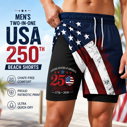 🩳 Men's Two-In-One USA 250th Beach Shorts