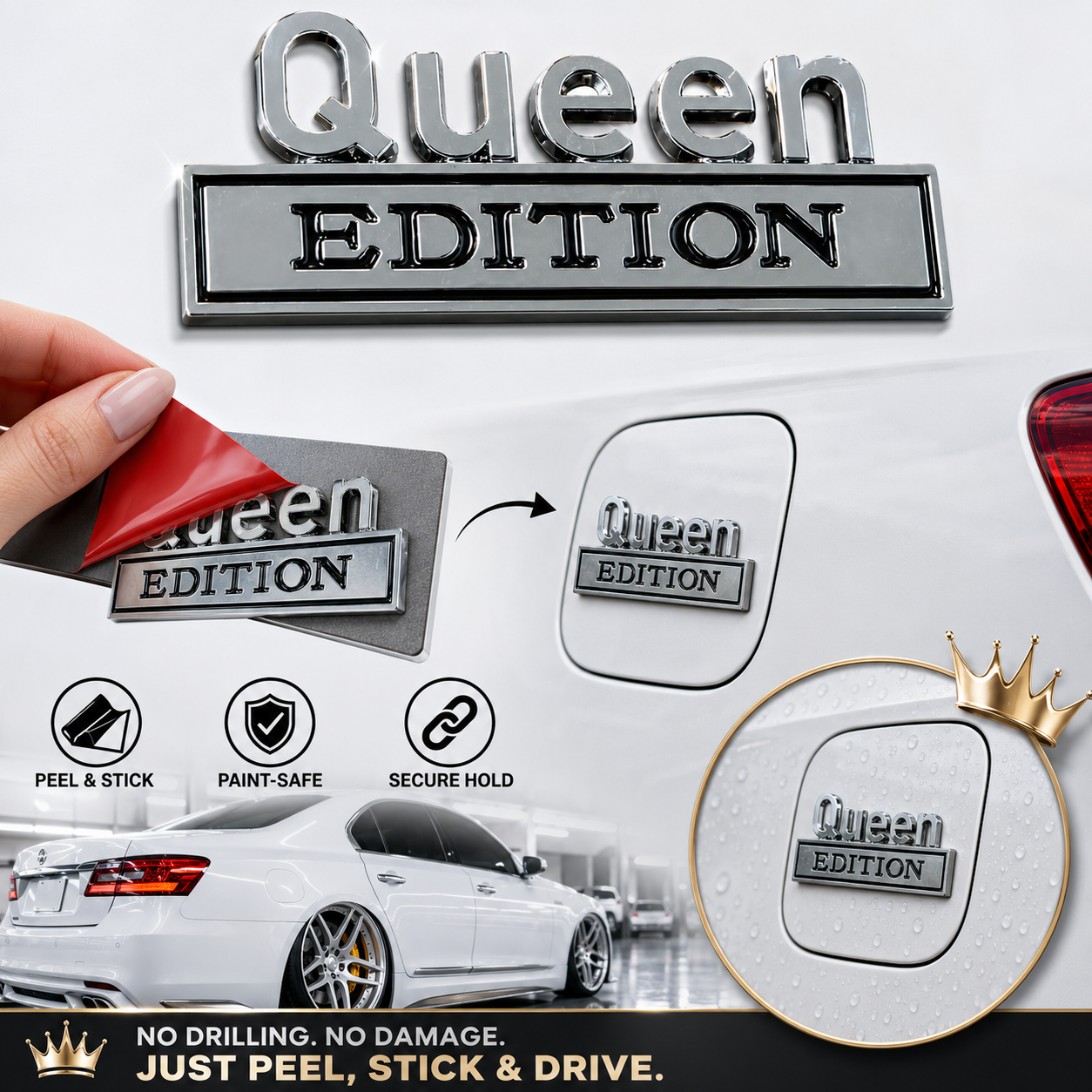 👑 Queen Edition 3D Metal Vehicle Emblem