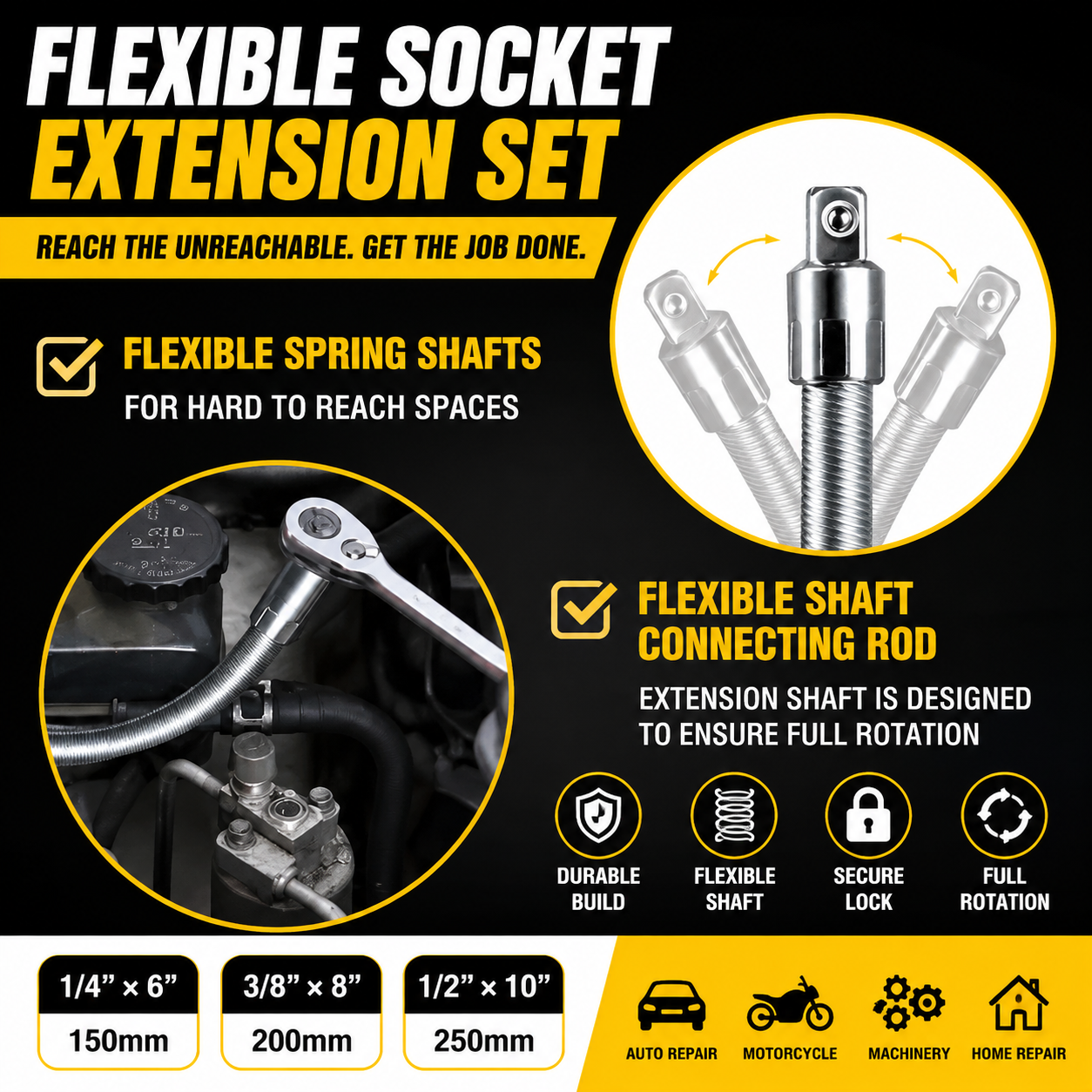 🛠Universal Flexible Wrench Socket Tool – High Torque & Tight Space Repair Adapter⚡