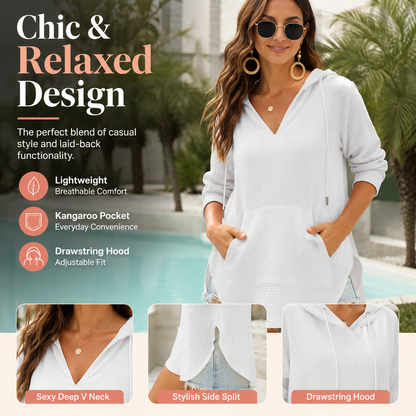 Women's V-Neck Beach Cover-Up Hoodie 🏖️🐚