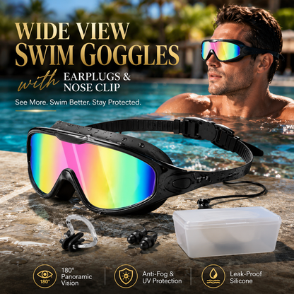 Wide View Swim Goggles with Earplugs & Nose Clip 🏊‍♂️💦