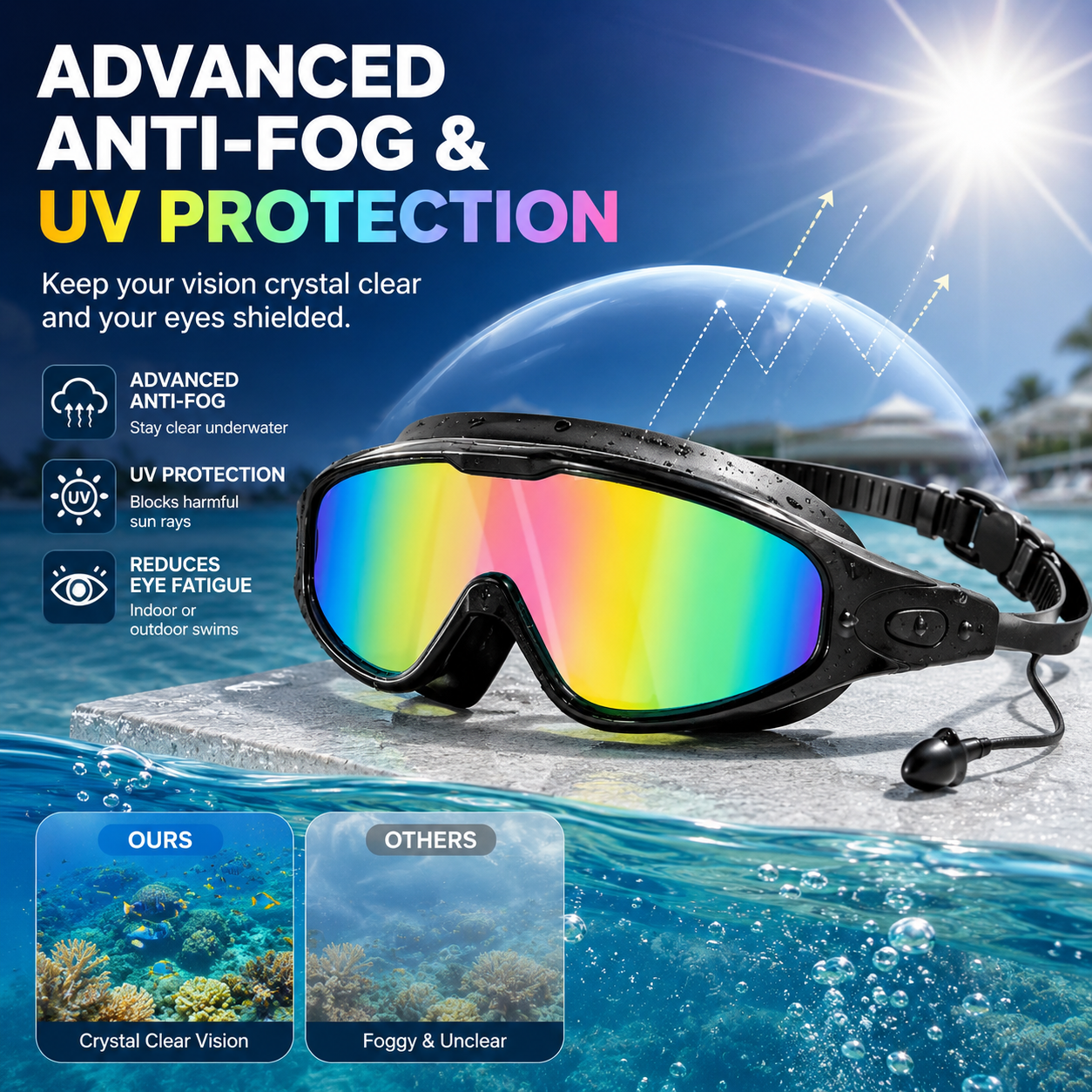 Wide View Swim Goggles with Earplugs & Nose Clip 🏊‍♂️💦