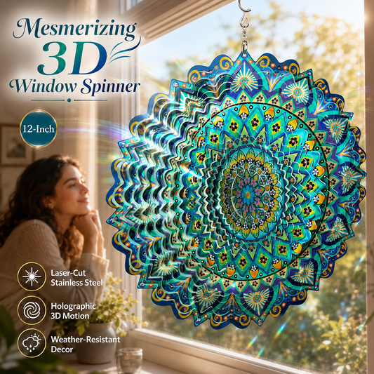 🌀 12-Inch Mandala Peacock 3D Kinetic Wind Spinner
