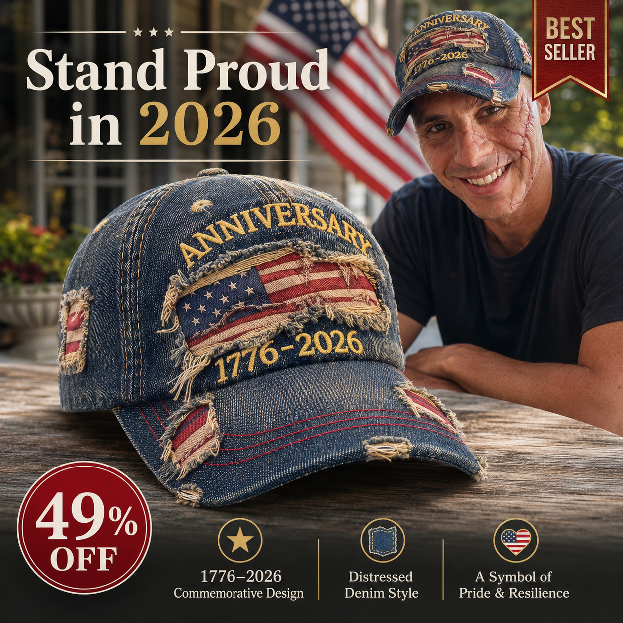 🇺🇸 250th Anniversary Patriotic Denim Hat