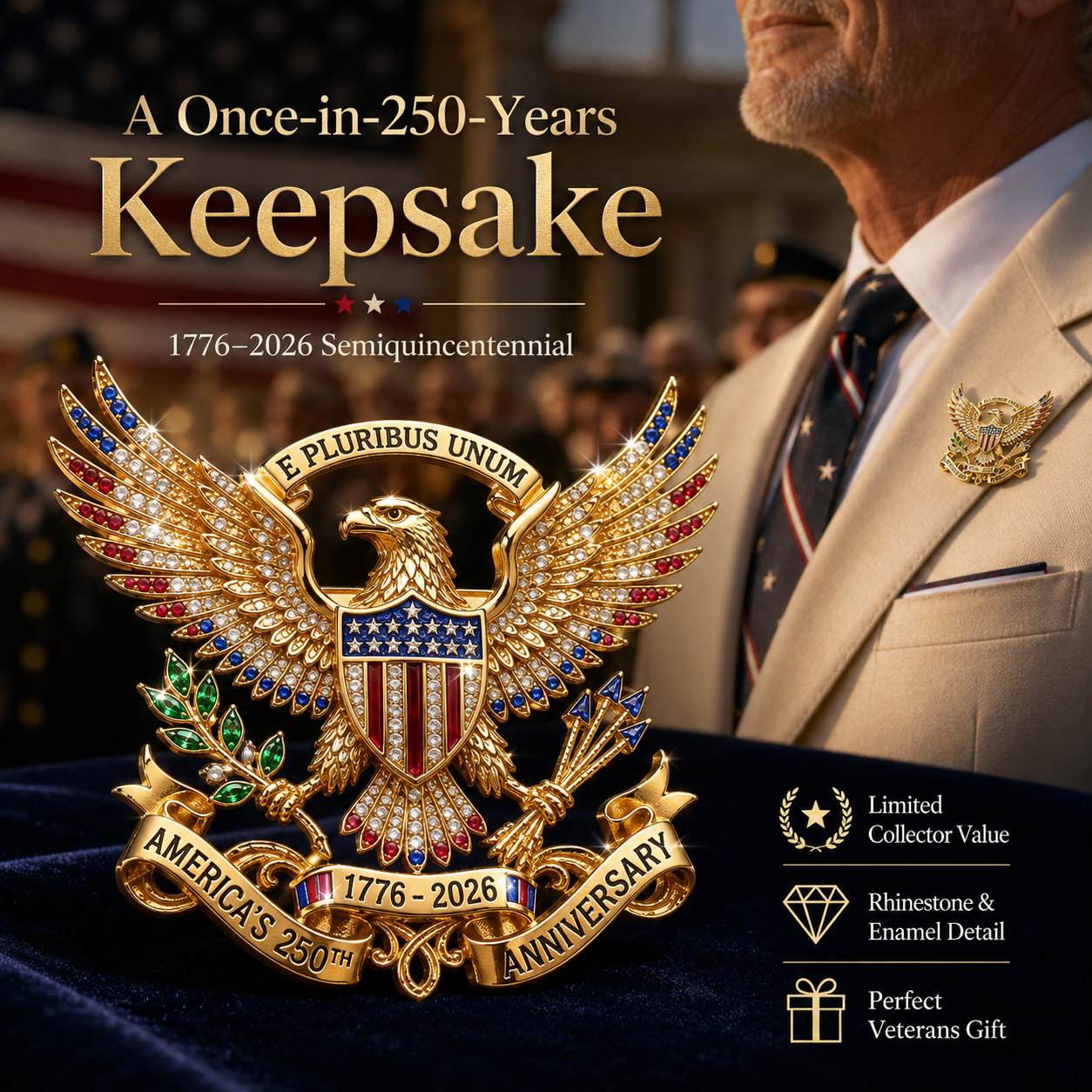 America's 250th Anniversary Commemorative Patriotic Brooch Pin