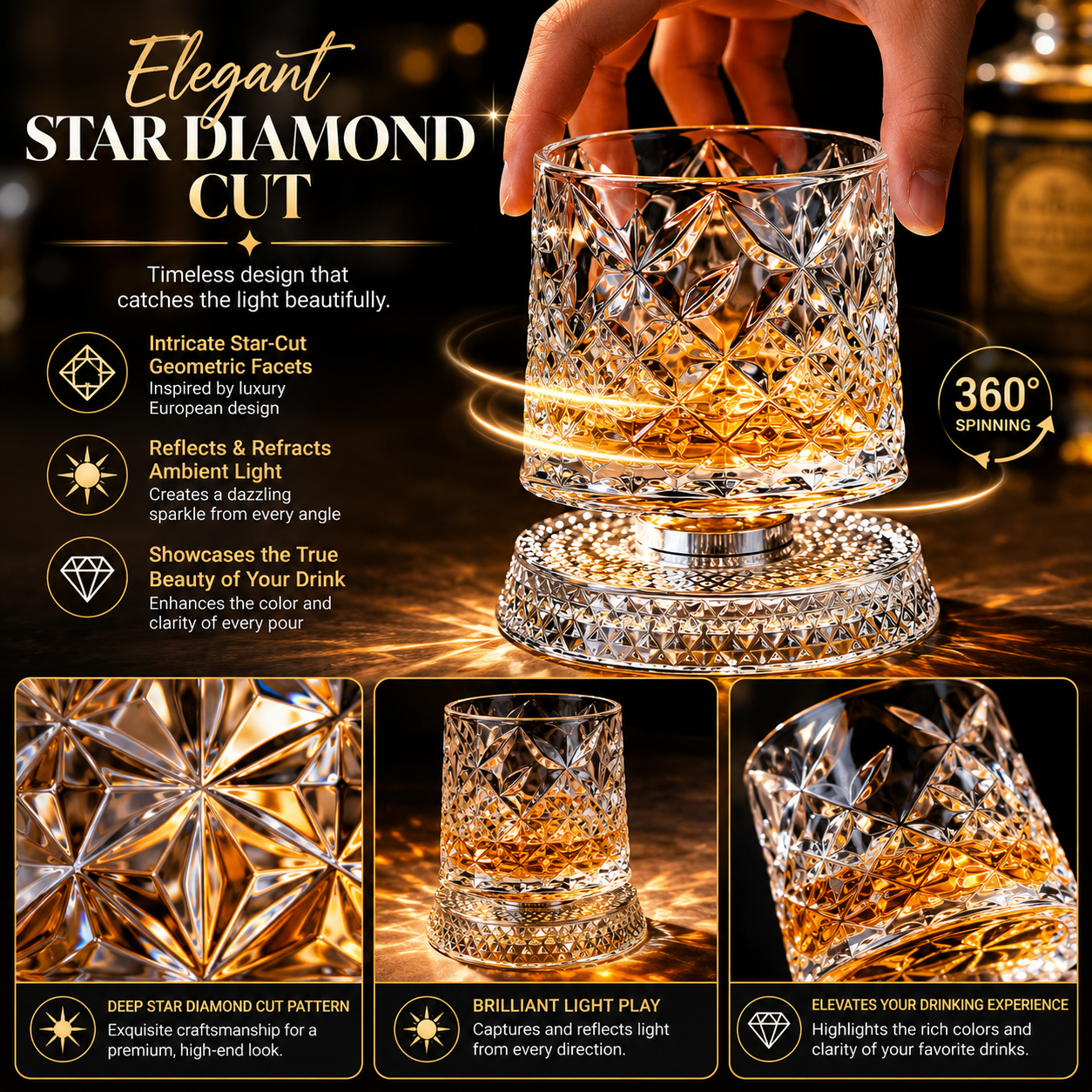 Luxury 360° Spinning Crystal Glass 💎✨