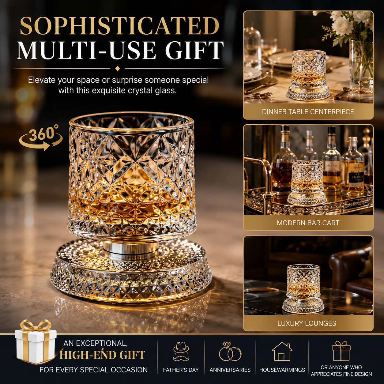 Luxury 360° Spinning Crystal Glass 💎✨