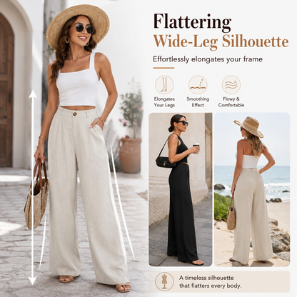 Women's High-Waisted Cotton Linen Wide-Leg Pants 🌿🎐
