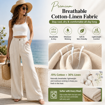 Women's High-Waisted Cotton Linen Wide-Leg Pants 🌿🎐