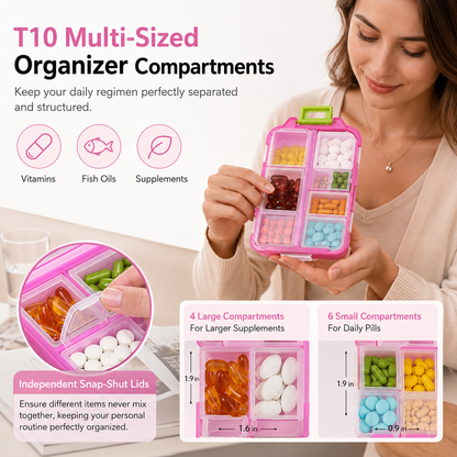 Travel Pill Organizer Box with 146 Labels (10-Compartment) 💊✈️