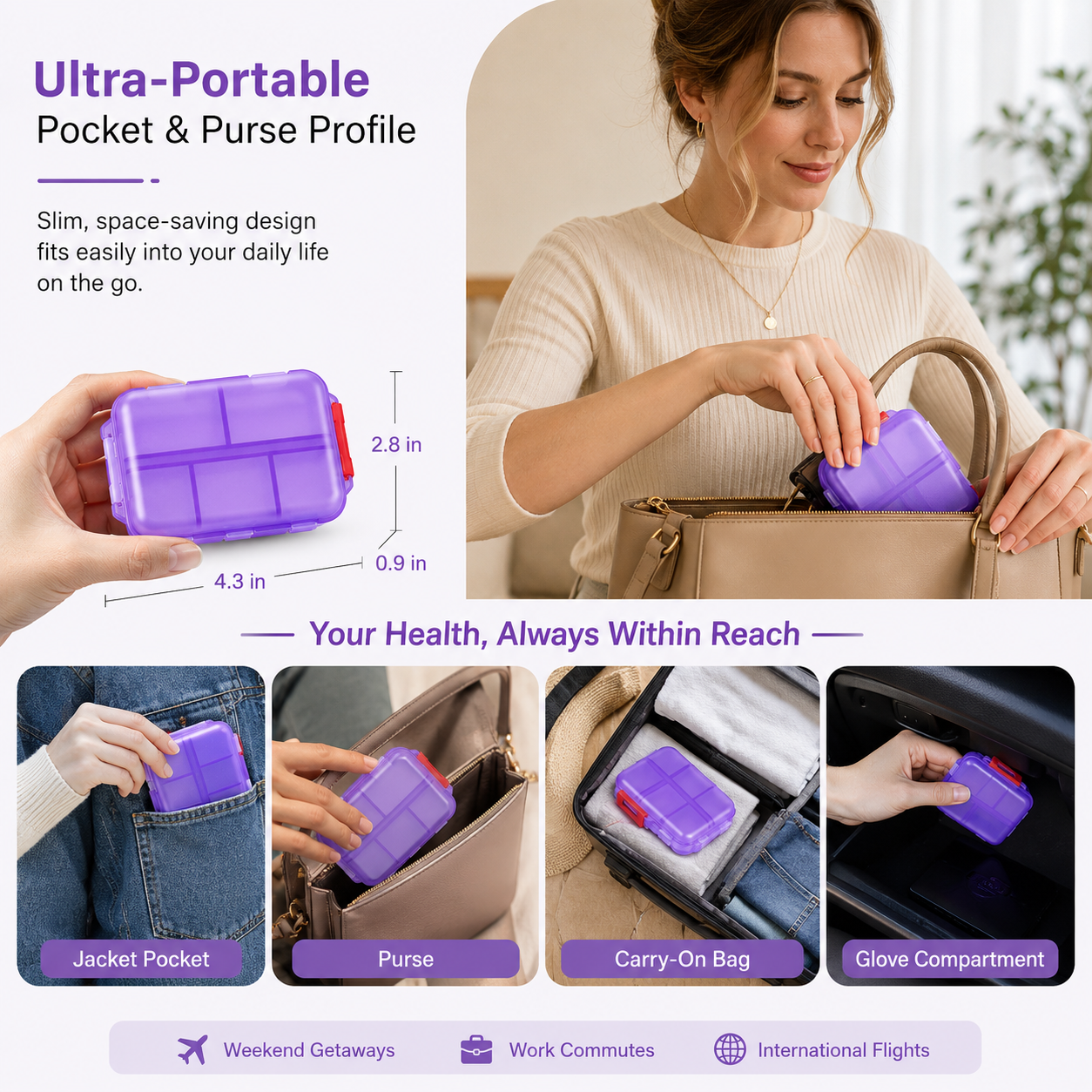 Travel Pill Organizer Box with 146 Labels (10-Compartment) 💊✈️