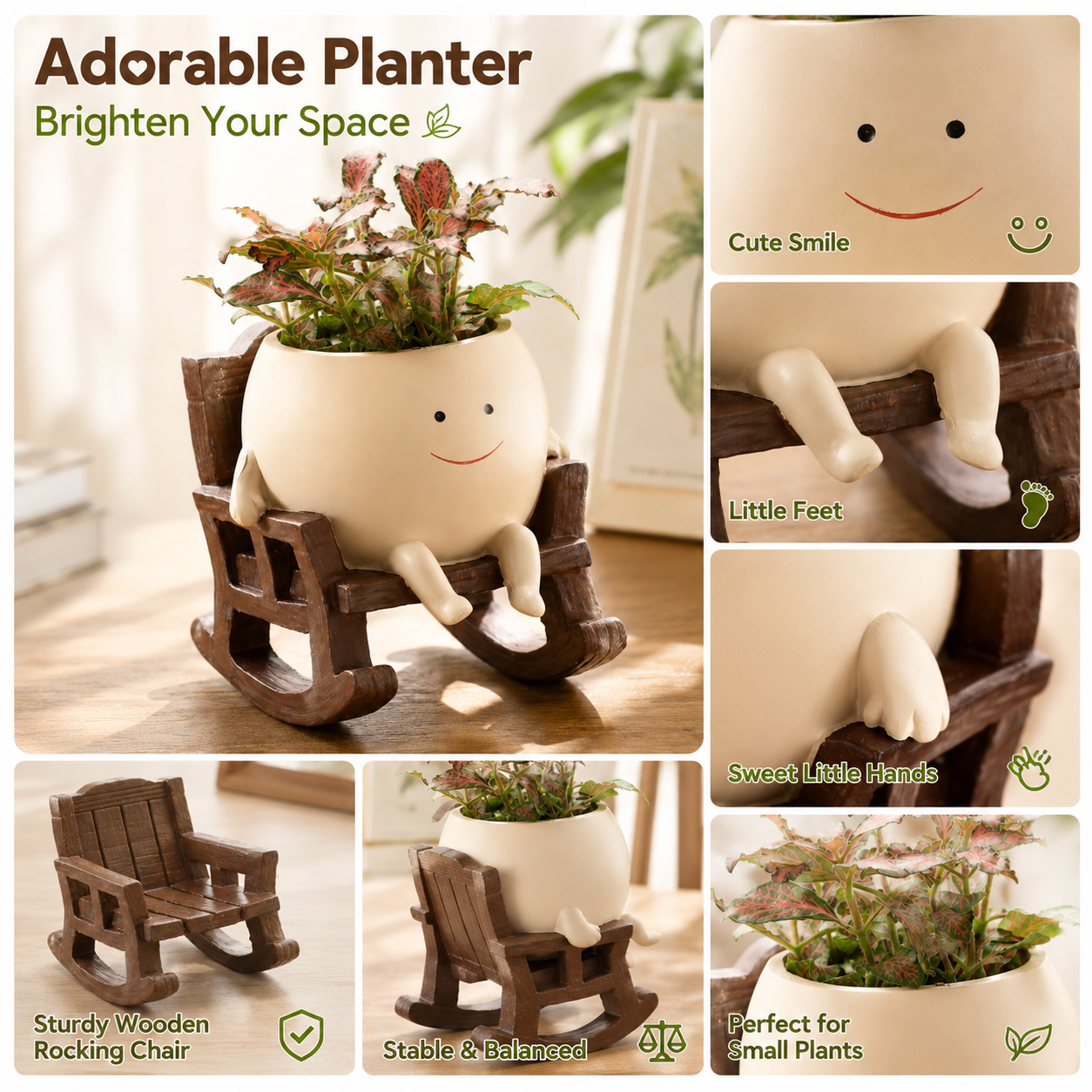 Handmade Smiling Face Swing Planter 🪵🌱