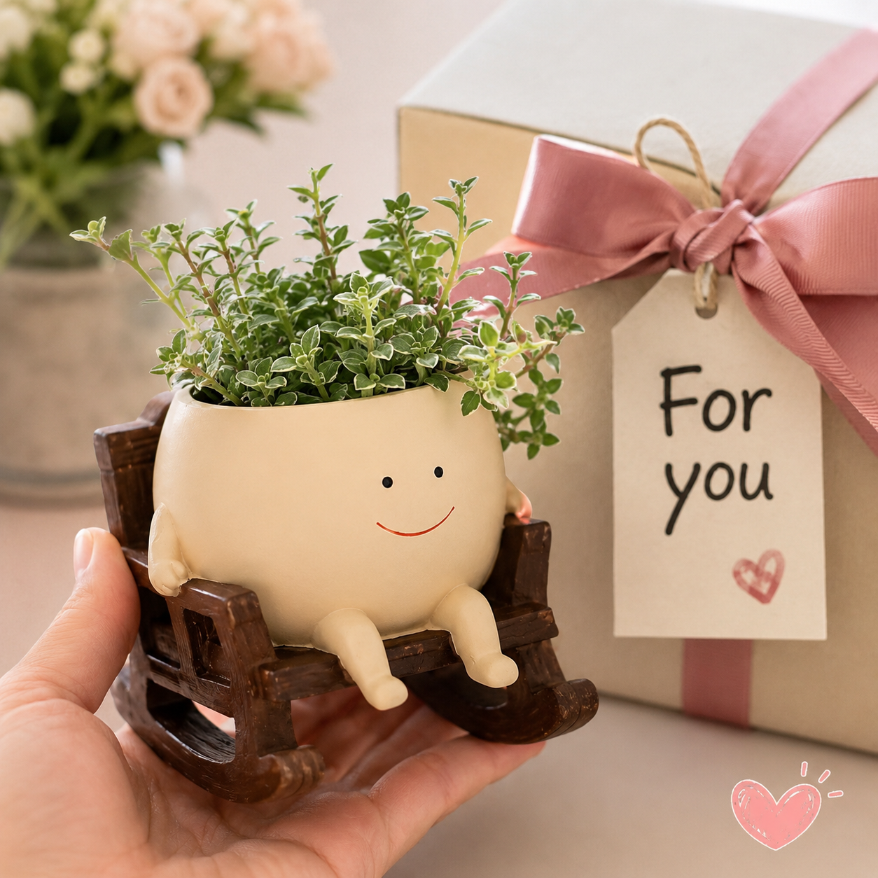 Handmade Smiling Face Swing Planter 🪵🌱