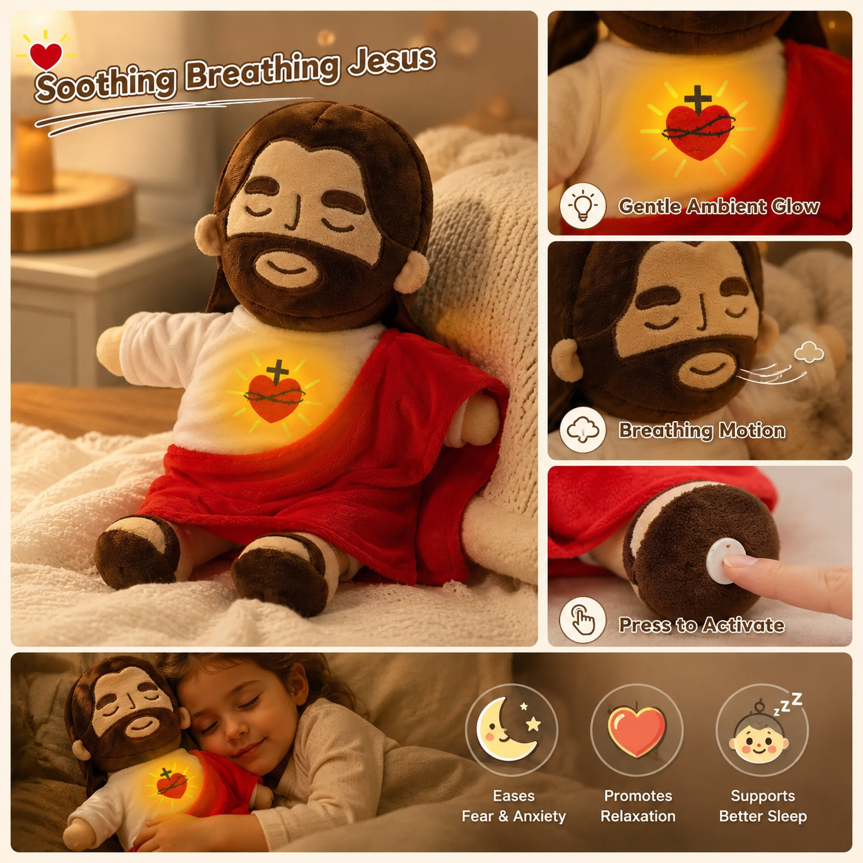 Soothing Breathing Jesus Plush Toy 🕊️✨