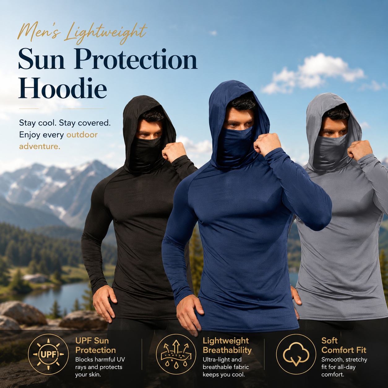 Men's Lightweight Sun Protection Hoodie （3-Pack）☀️🧥