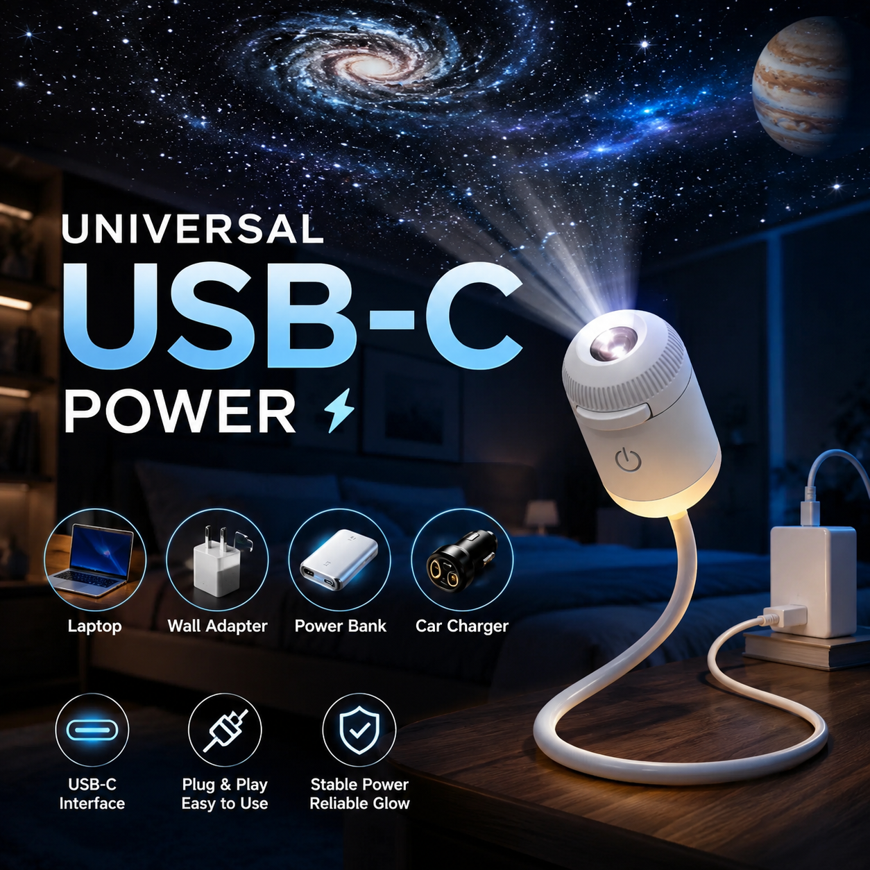 Compact USB Starry Night Light Projector ✨🌌
