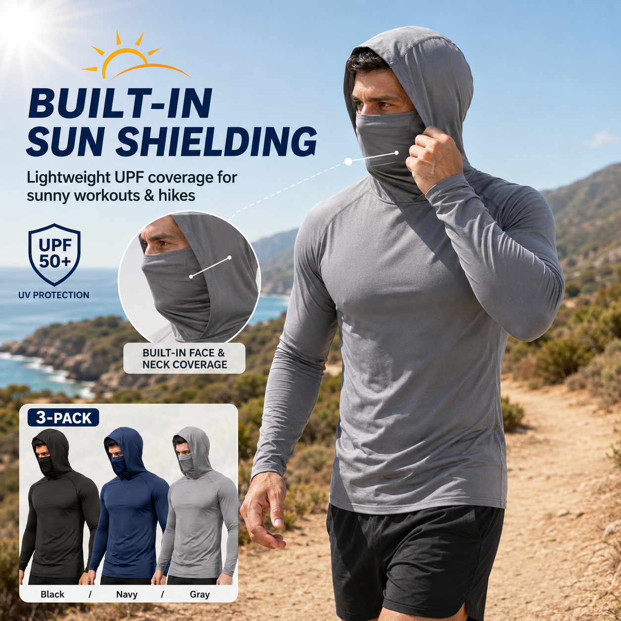 Men's Lightweight Sun Protection Hoodie （3-Pack）☀️🧥