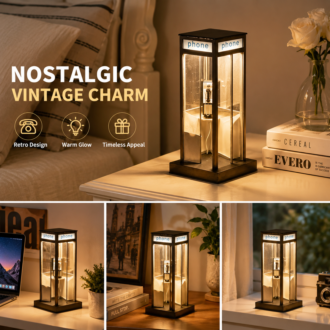 Retro Telephone Booth Bedside Night Light 📞✨