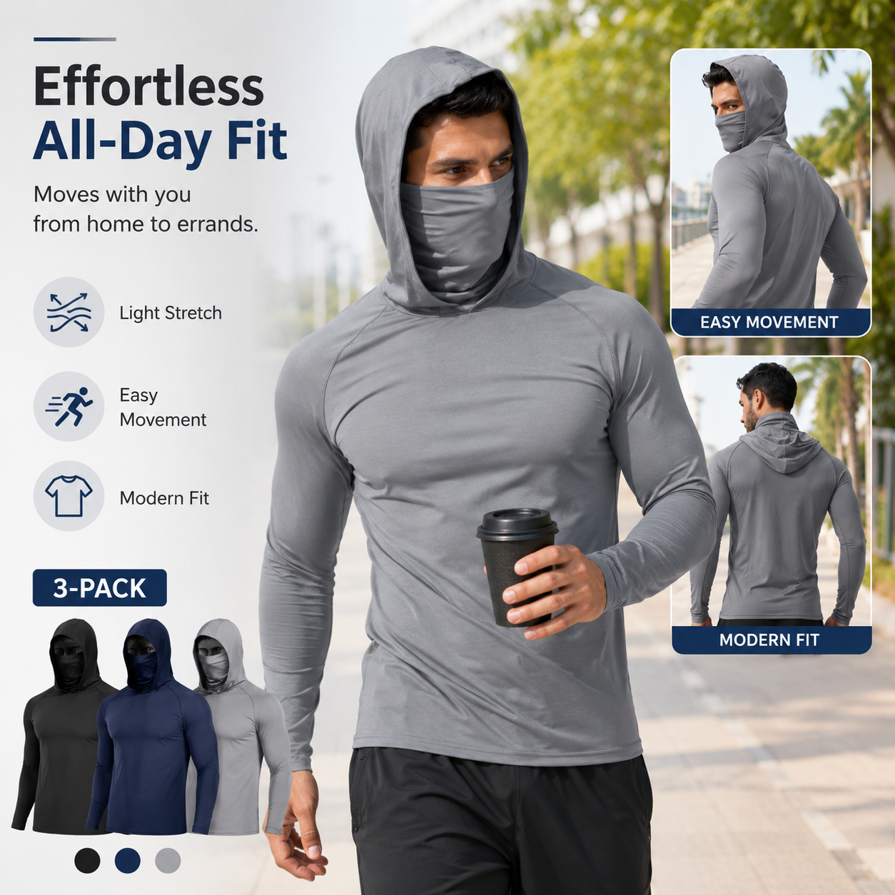 Men's Lightweight Sun Protection Hoodie （3-Pack）☀️🧥