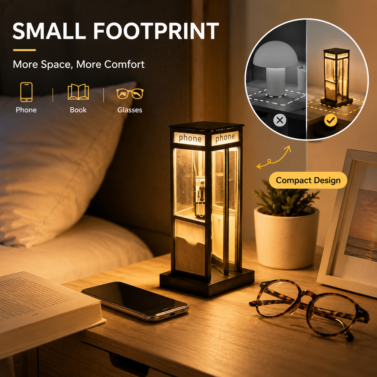 Retro Telephone Booth Bedside Night Light 📞✨