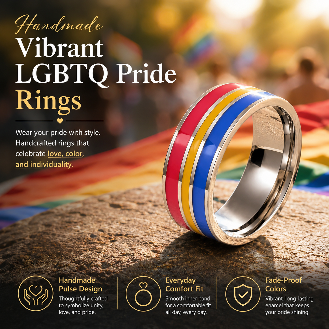 Freedom Rings Lgbtq Handmade Vibrant LGBTQ Pride Rings 🌈 – sereintis.com