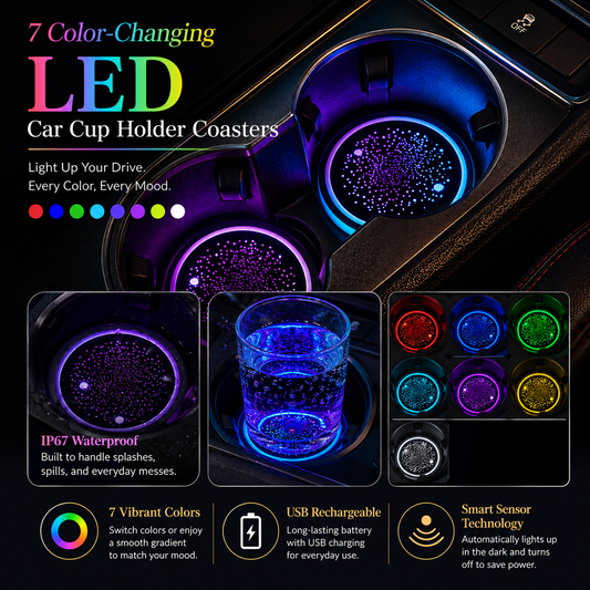 7 Color-Changing LED Car Cup Holder Coasters 🚗✨