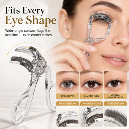 Wide-Angle Eyelash Curler with Built-in Comb