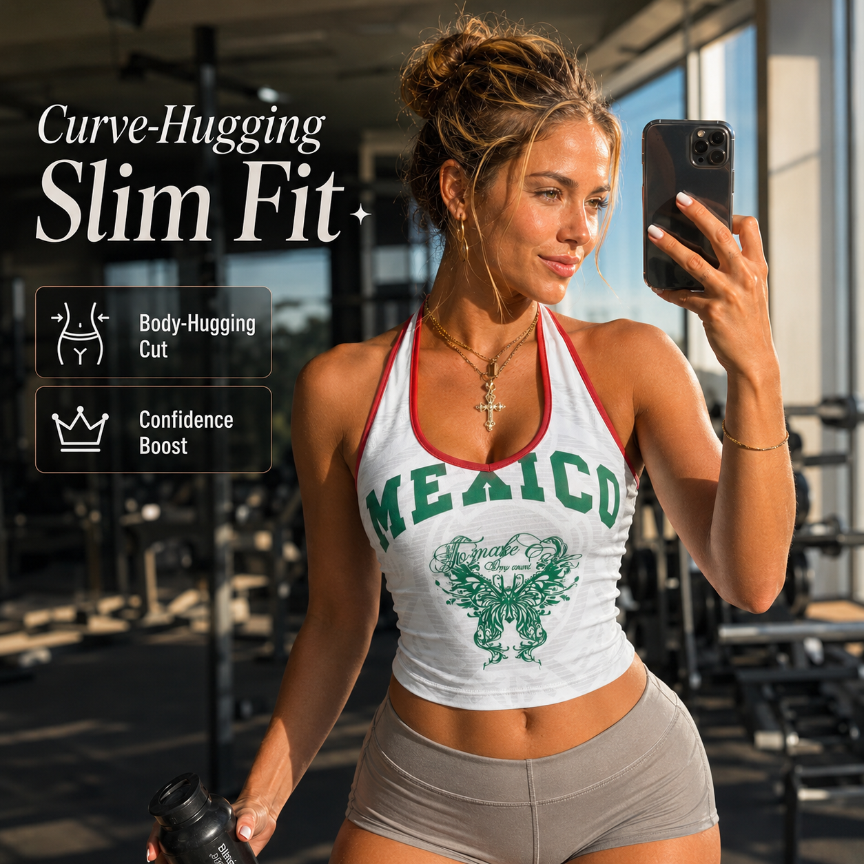 Women's Y2K Mexico Graphic Halter Crop Top